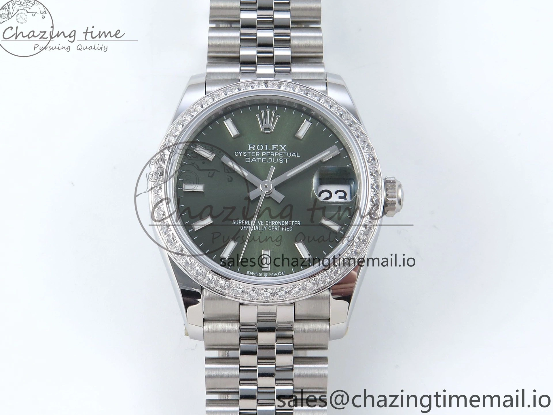 0109 Bright DateJust 31 278384RBR ARF 1:1 Best Edition 904L Steel Green Stick Dial Diamonds Bezel on SS Jubilee Bracelet ETA 450